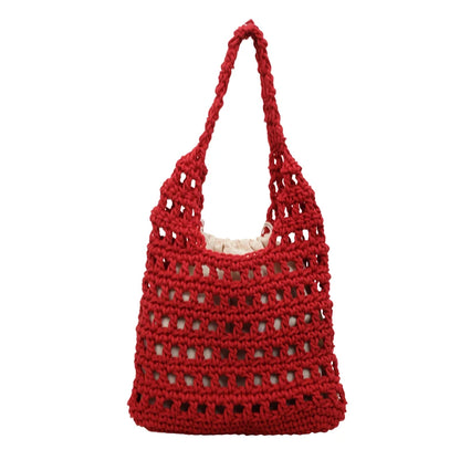 Women's Crochet Hollow Woven Drawstring Shoulder Bag