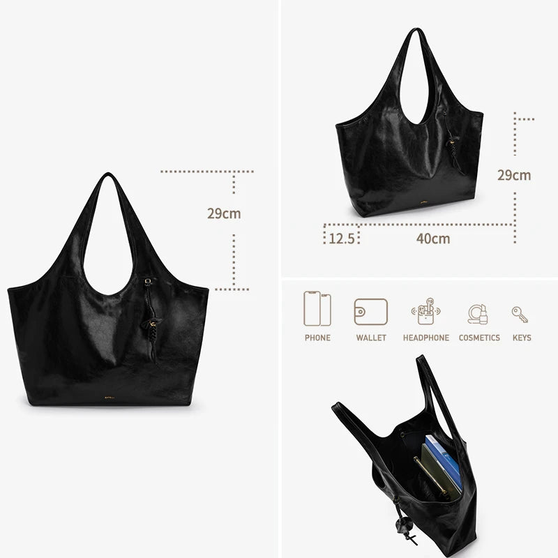 Leather Tote Bag – Large Capacity Soft Shoulder Bag for Women