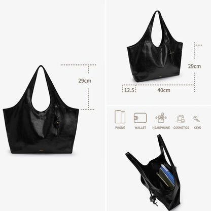 Leather Tote Bag – Large Capacity Soft Shoulder Bag for Women