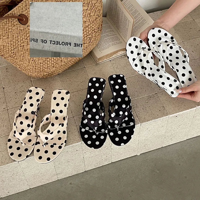 Polka Dot Wedge Flip-Flops for Women – Summer Clip Toe Slippers