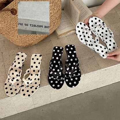 Polka Dot Wedge Flip-Flops for Women – Summer Clip Toe Slippers