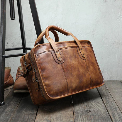 Genuine Leather Travel Duffle Bag – Vintage Weekend Overnight Bag