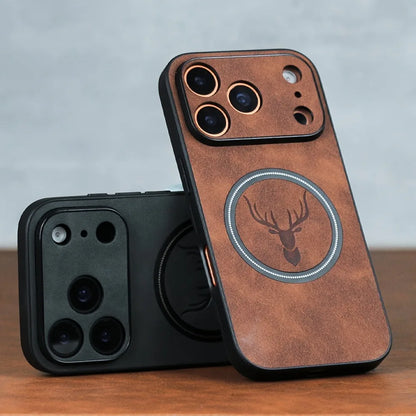 Magnetic Deer Head Leather iPhone Case – MagSafe Compatible