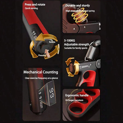 Adjustable Hand Grip Strengthener with Rep Counter 5–150kg
