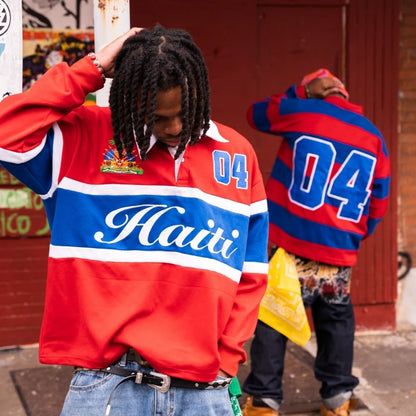 Haiti Rugby Polo Shirt | Striped Contrast Long Sleeve