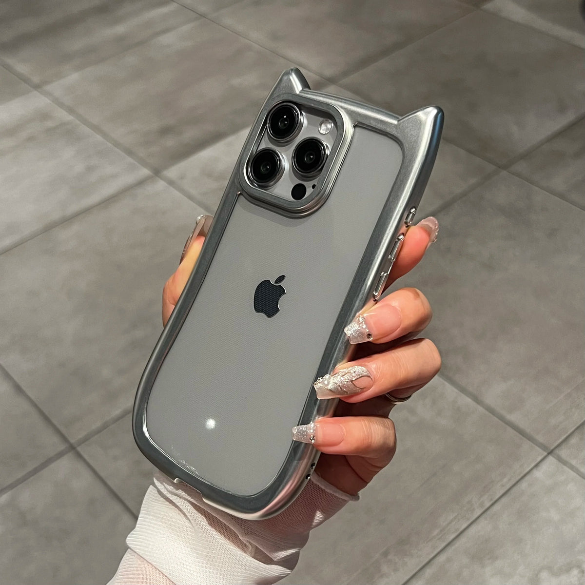 Cat Ear iPhone Case – Chrome Bumper & Clear Silicone | iPhone 11–17