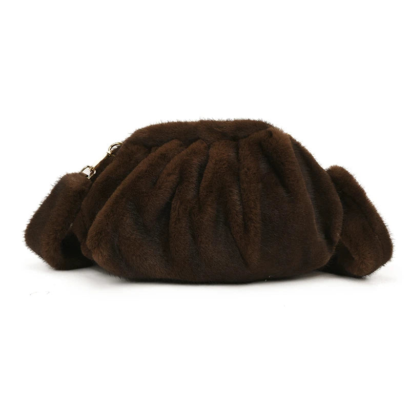 Winter Mink Fur Wrinkle Shoulder Crossbody Bags