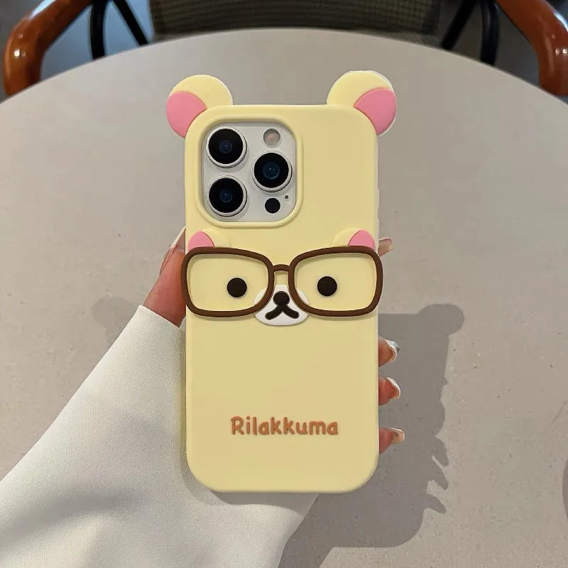 3D Rilakkuma Bear iPhone Case – Cute Silicone Cover with Ears
