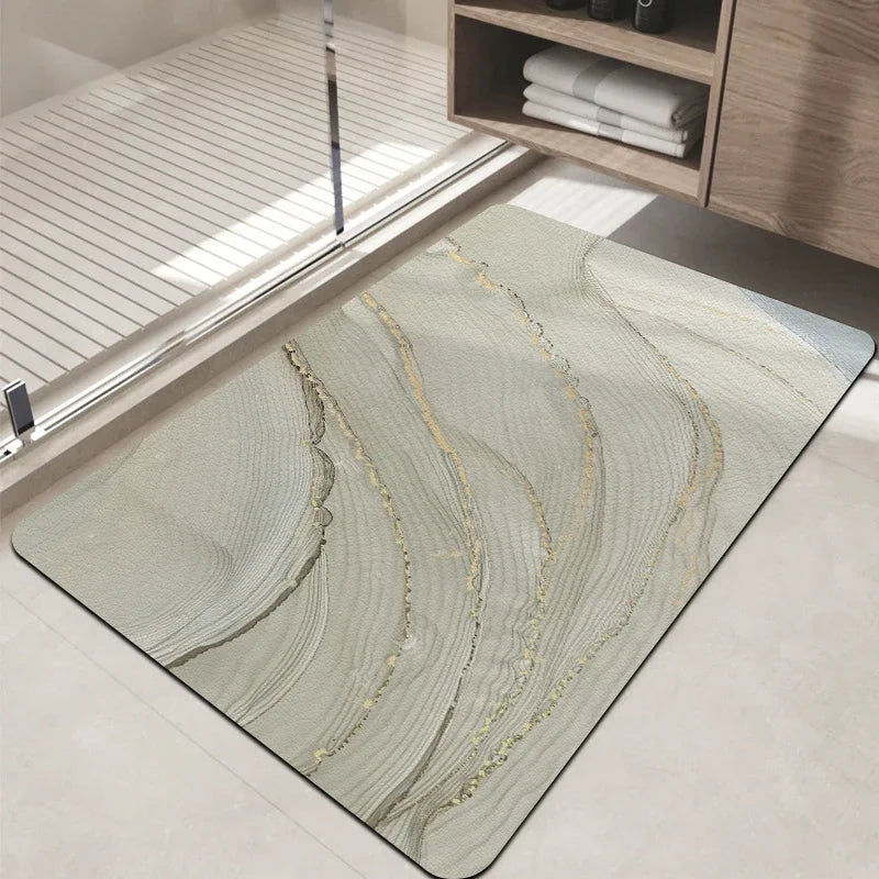 Marble Bath Mat – Non-Slip Luxury Bathroom Rug with Gold Accent
