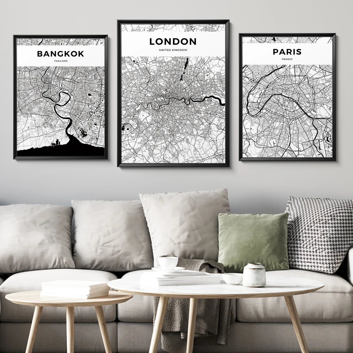 World City Map Wall Art Print – Black & White City Poster