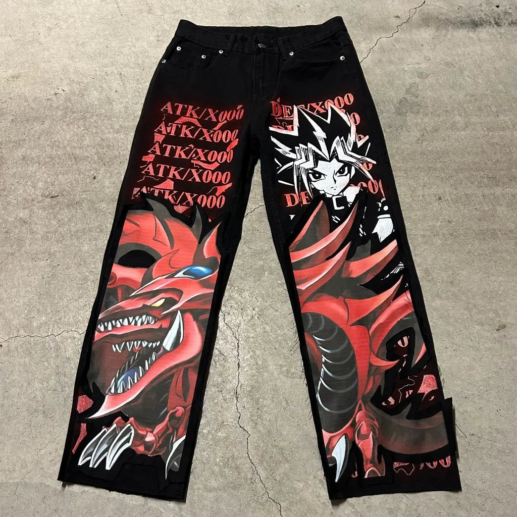 Anime Print Baggy Jeans – Y2K Wide Leg Streetwear Denim Pants