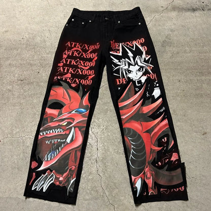 Anime Print Baggy Jeans – Y2K Wide Leg Streetwear Denim Pants