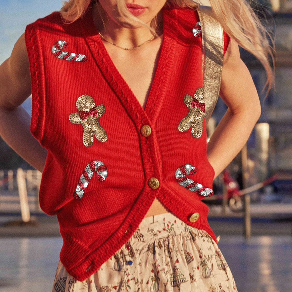 Ugly Christmas Vests Women Sequin Nutcracker Santa Sweaters Shirt Holiday Sparkly Graphic Crewneck