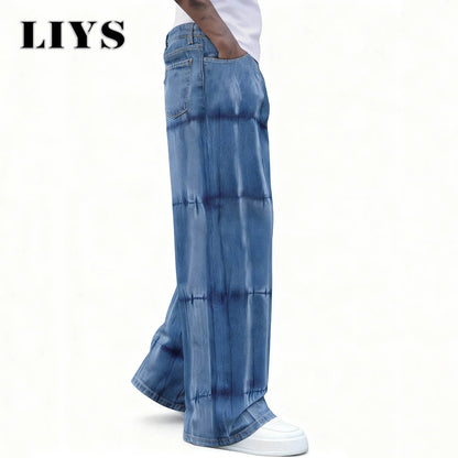Men's Baggy Wide Leg Jeans – Y2K Tie-Dye Streetwear Denim