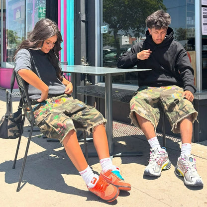 Camo Cargo Shorts Graffiti Print Unisex Y2K Streetwear