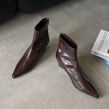 Women's Pointed Toe Ankle Boots – Wedge Heel Zip-Up Booties