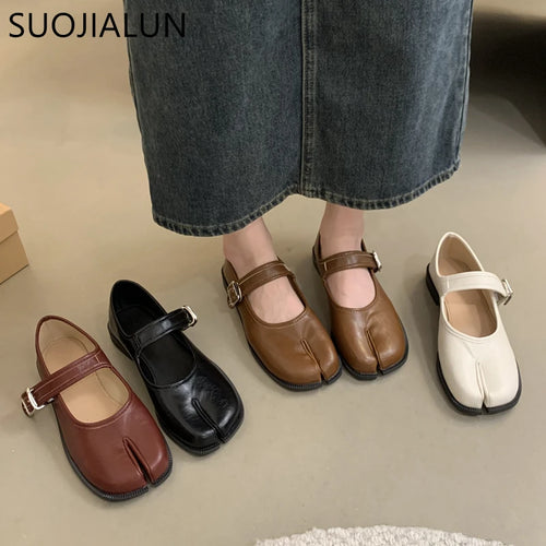 Women's Split Toe Mary Jane Flats – Tabi Leather Buckle Shoes