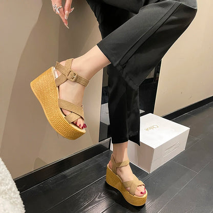 Women's Platform Wedge Sandals – Peep Toe Ankle Buckle Summer Shoes