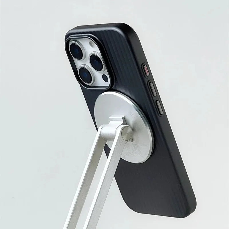 MagSafe Ribbed Stripe iPhone Case for 17 16 15 14 Pro Max – Matte Metal Finish