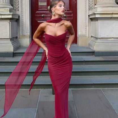 Strapless Bodycon Maxi Dress 2-Piece Set – Formal Wedding Gown