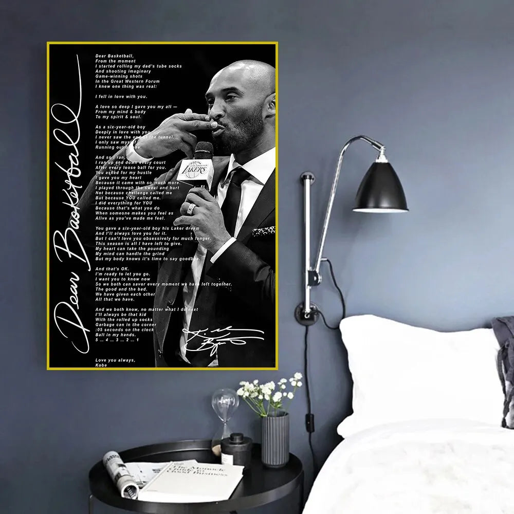 Kobe Bryant Black & White Action Poster – Basketball Wall Art