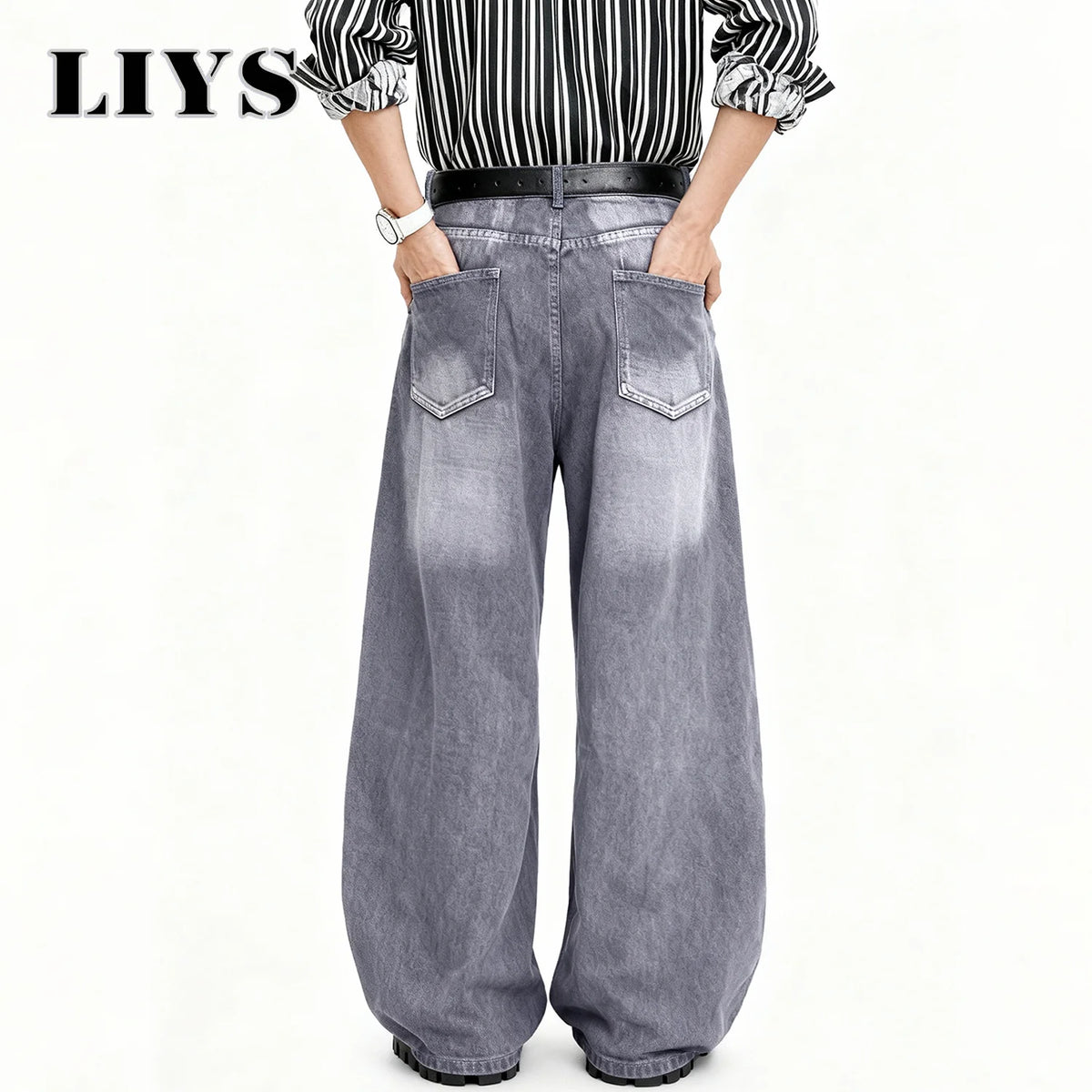 Men's Ultra Baggy Wide Leg Jeans – Washed Grey Retro Denim