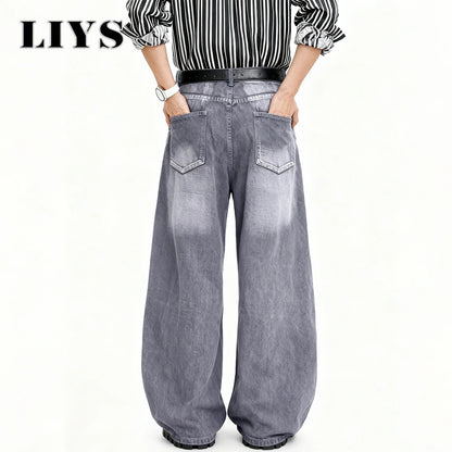 Men's Ultra Baggy Wide Leg Jeans – Washed Grey Retro Denim