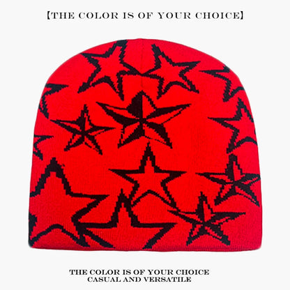 Star Print Beanie Hat – Unisex Hip Hop Knit Cap for Fall & Winter