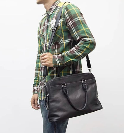 Genuine Leather Men's Briefcase – 14" Laptop Business Bag