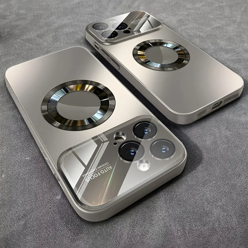 Magnetic Wireless Charging Phone Case – Titanium Metallic Glass for iPhone 11–16