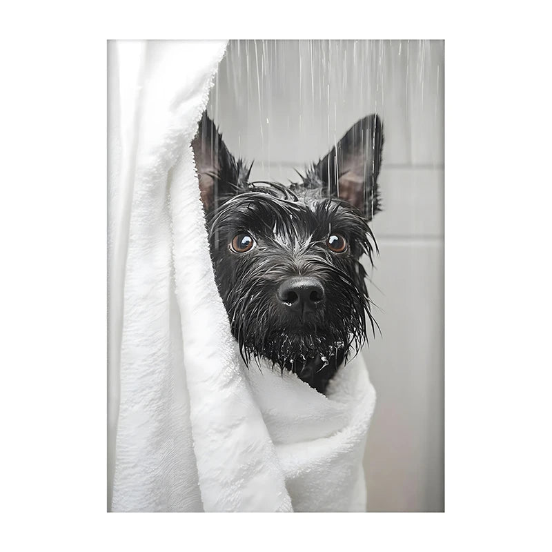 Cute Dog Bathroom Wall Art Poster – Funny Shower Print