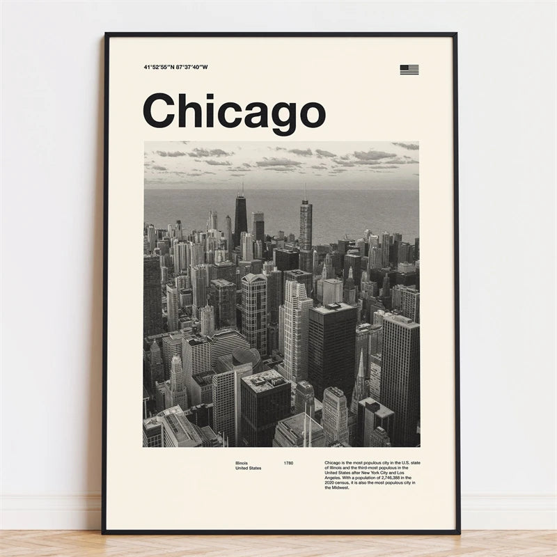 Retro City Poster – Mid-Century Modern Wall Art Print