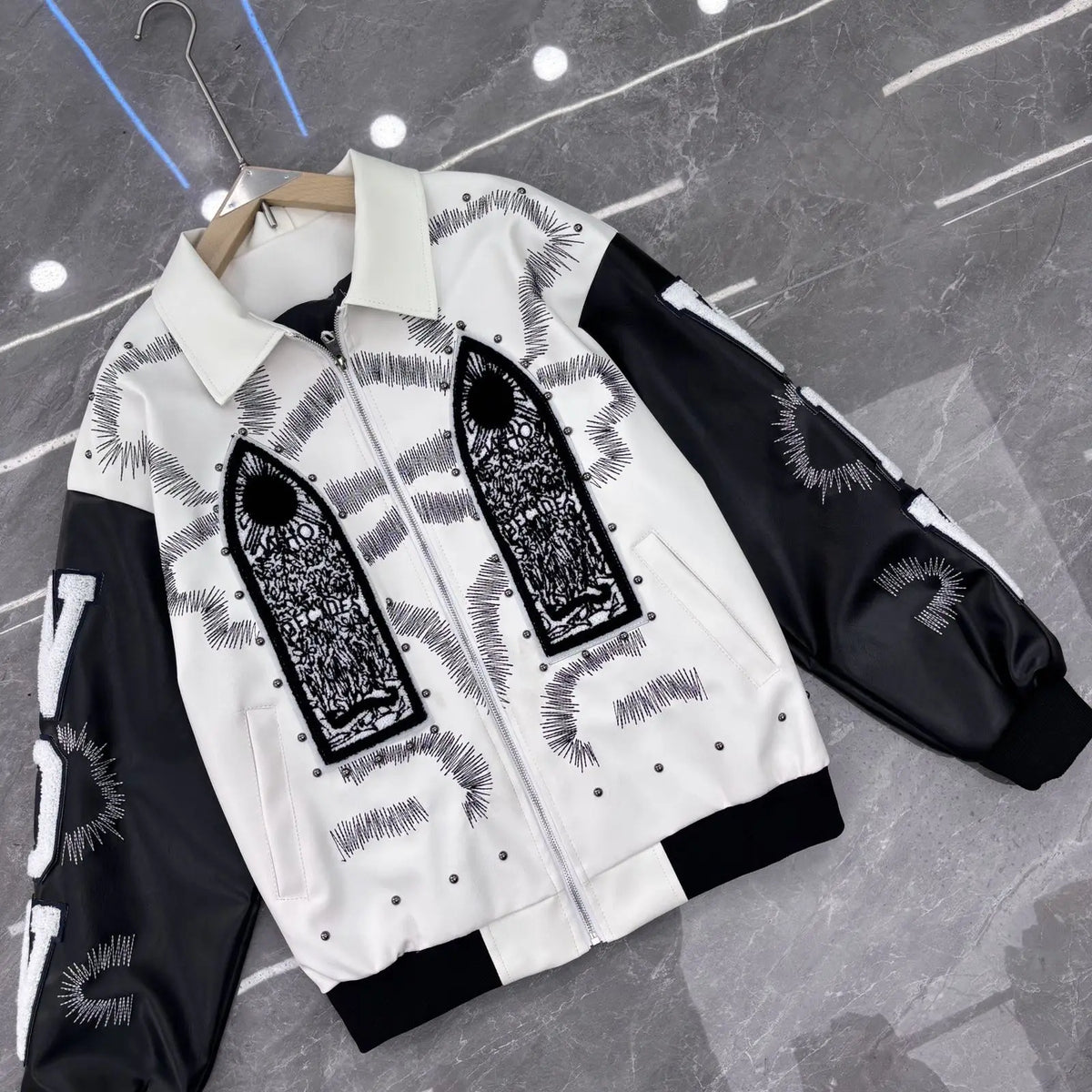 Embroidered PU Leather Bomber Jacket – Men's Hip Hop Streetwear Coat