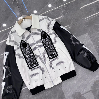Embroidered PU Leather Bomber Jacket – Men's Hip Hop Streetwear Coat
