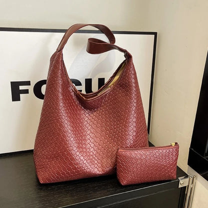 Women's Retro Artificial Leather Woven Pattern Shoulder Bag