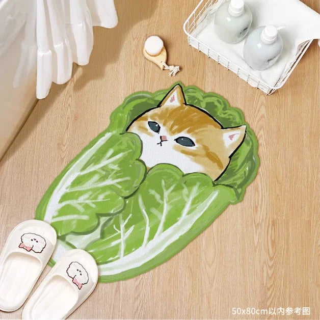 Cartoon Cat Shark Bath Mat – Non-Slip Absorbent Floor Rug