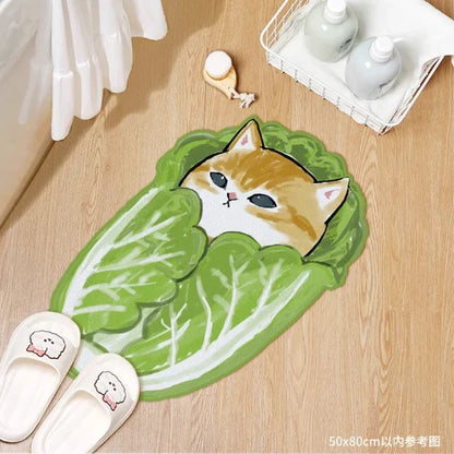 Cartoon Cat Shark Bath Mat – Non-Slip Absorbent Floor Rug