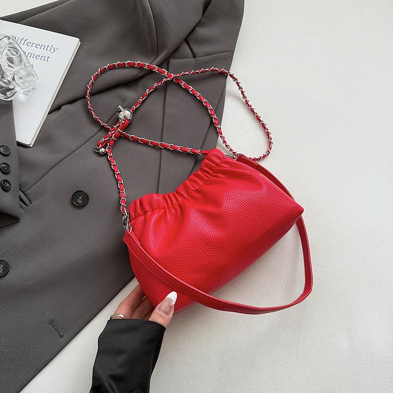 Women Small PU Leather Bucket Shoulder Bag