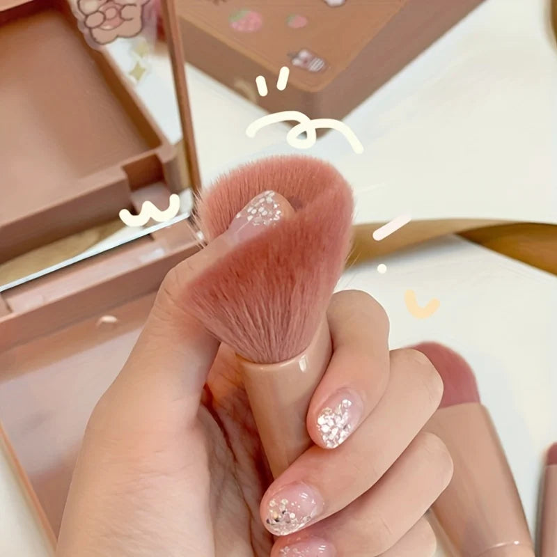 5-Piece Mini Travel Makeup Brush Set with Foldable Mirror