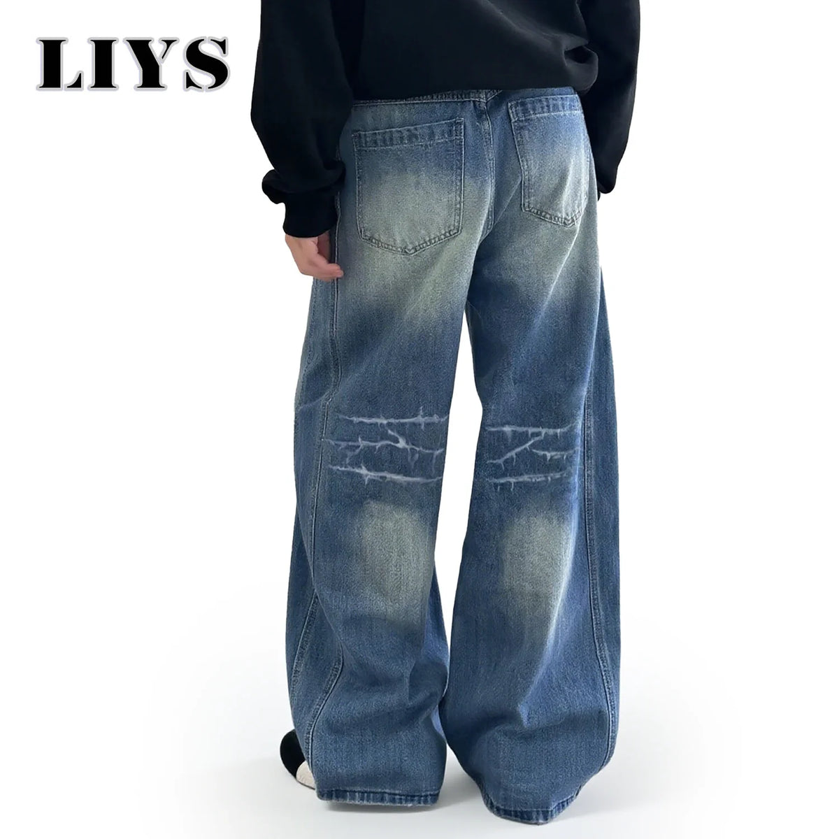 Baggy Wide Leg Men's Jeans – American Retro Lightning Grain