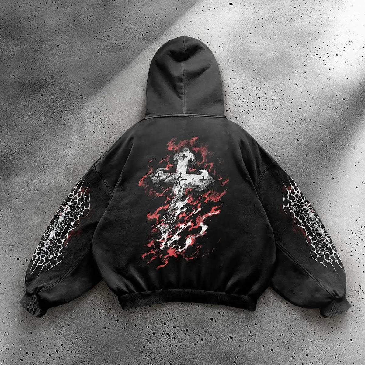 Oversized Goth Anime Hoodie – Y2K Angel Girl Graphic Print Streetwear