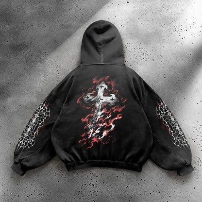Oversized Goth Anime Hoodie – Y2K Angel Girl Graphic Print Streetwear