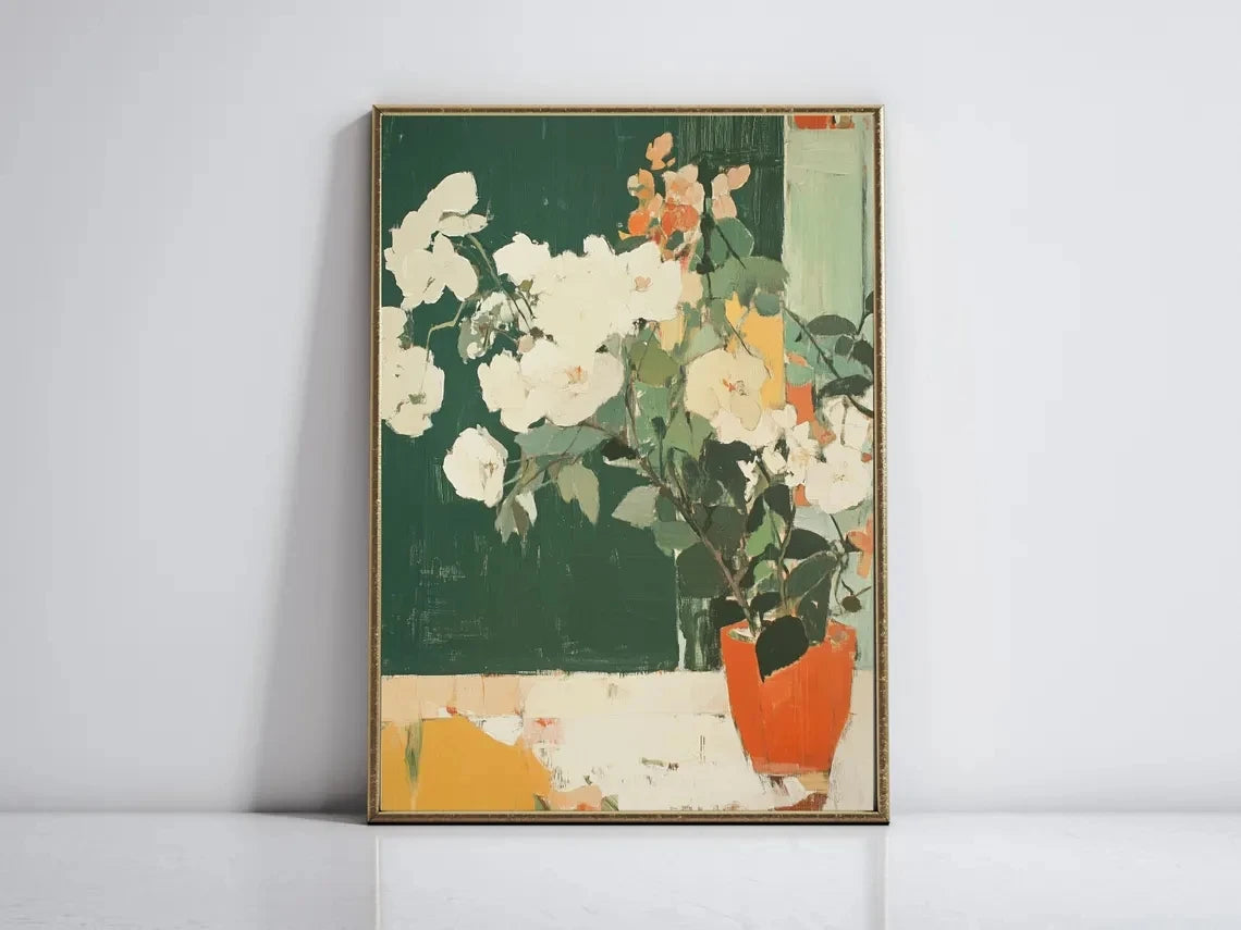 Floral Wall Art Canvas Print – Abstract Botanical Painting for Living Room