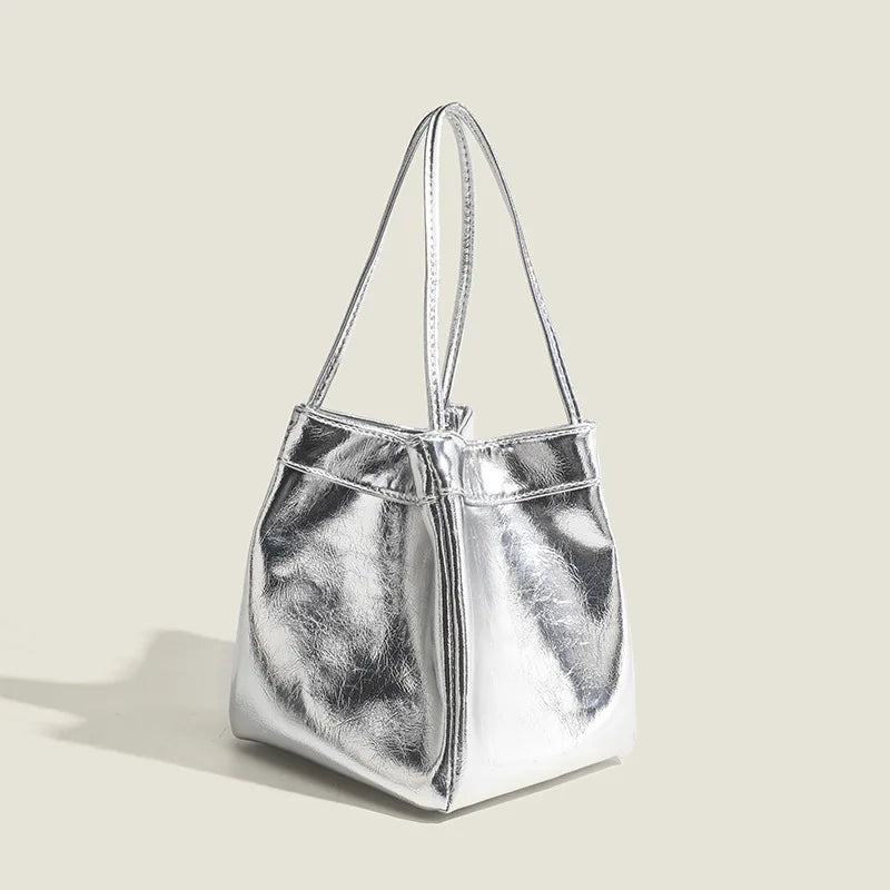 Trendy Silver Portable Bucket Shoulder Bag