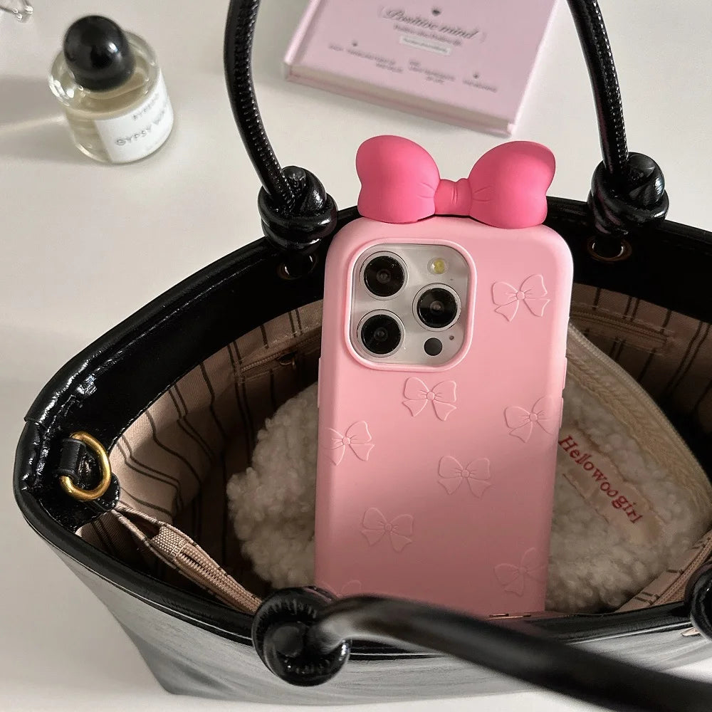3D Bow Tie Silicone iPhone Case – Cute Korean Style