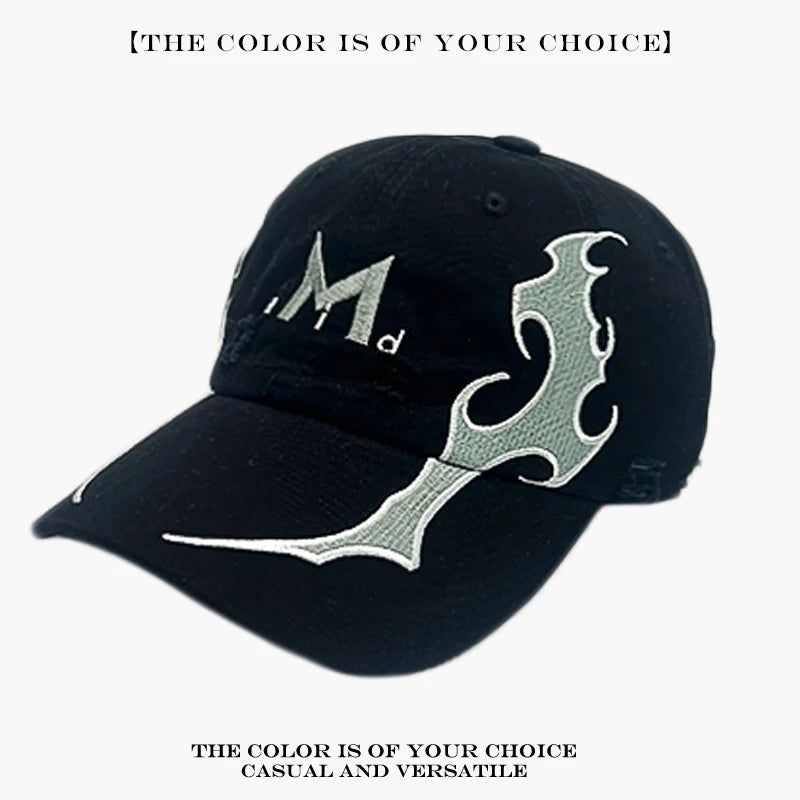 Flame Embroidered Baseball Cap – Y2K Street Style Hat for Men & Women