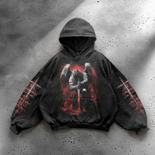 Angel Graphic Oversized Hoodie – Y2K Goth Streetwear Women