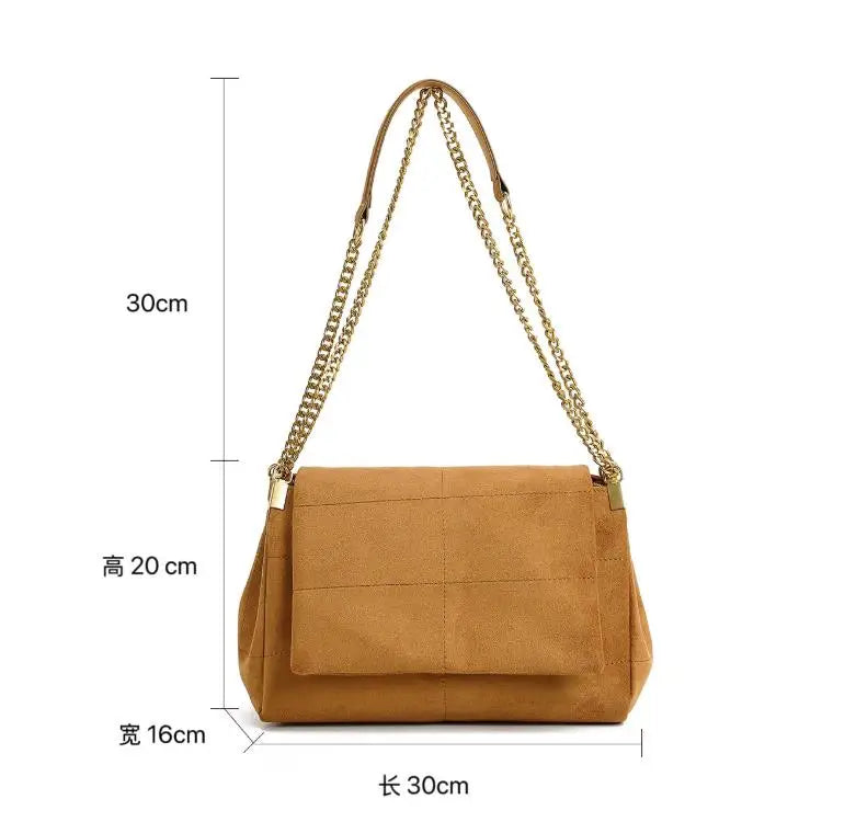 Suede Chain Shoulder Bag for Women – Vintage Luxury Crossbody