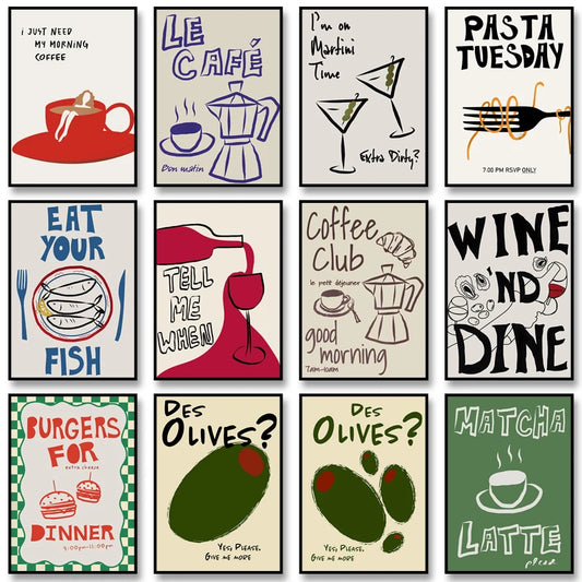 Retro Food Wall Art Print – Funny Kitchen Poster Set