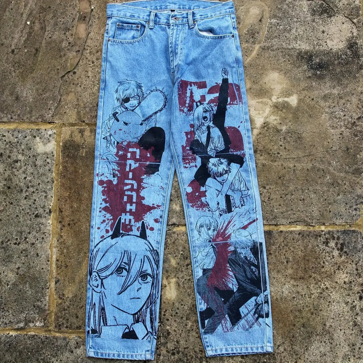 Anime Graphic Baggy Jeans – Y2K Streetwear Wide Leg Pants
